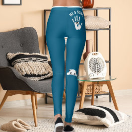 Legging Mão Personalizada de Gato Animal de Estimação Azul