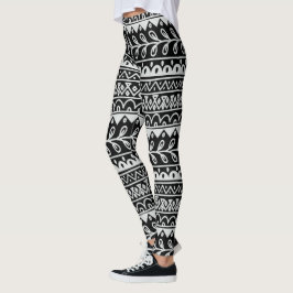 Legging Mão preta & branca padrões tirados do Doodle nas