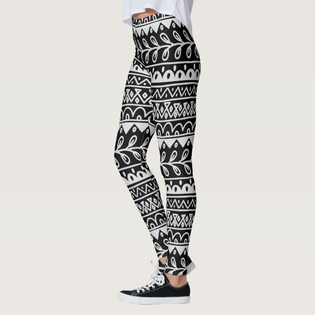 Legging Mão preta & branca padrões tirados do Doodle nas (Esquerda)