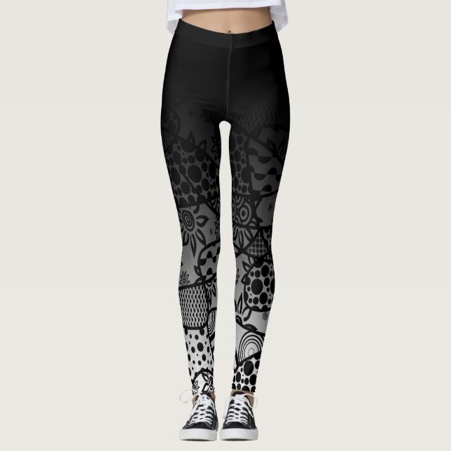 Legging Mão Preta com Padrão Preto e Branco Abstrato 3 (Frente)
