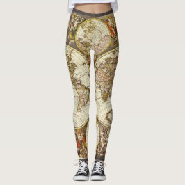 Legging Mapa Antigo do Mundo Antigo por Frederick de Wit,