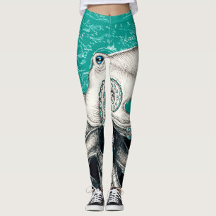 Legging Mapa da Vintagem de Teto de Octopus Branco