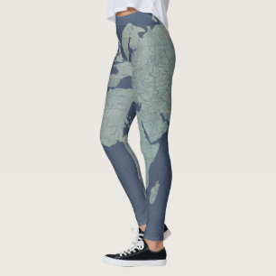 Legging Mapa do Mundo de Linen Azul