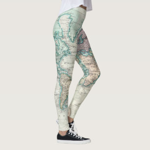 Legging Mapa do vintage do mundo (1801)