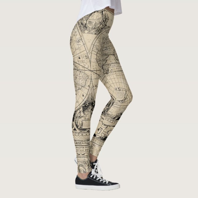 Legging Mapa do vintage do Velho Mundo (Direita)