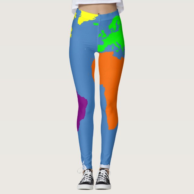 Legging Mapa dos Continentes em cores brilhantes (Frente)