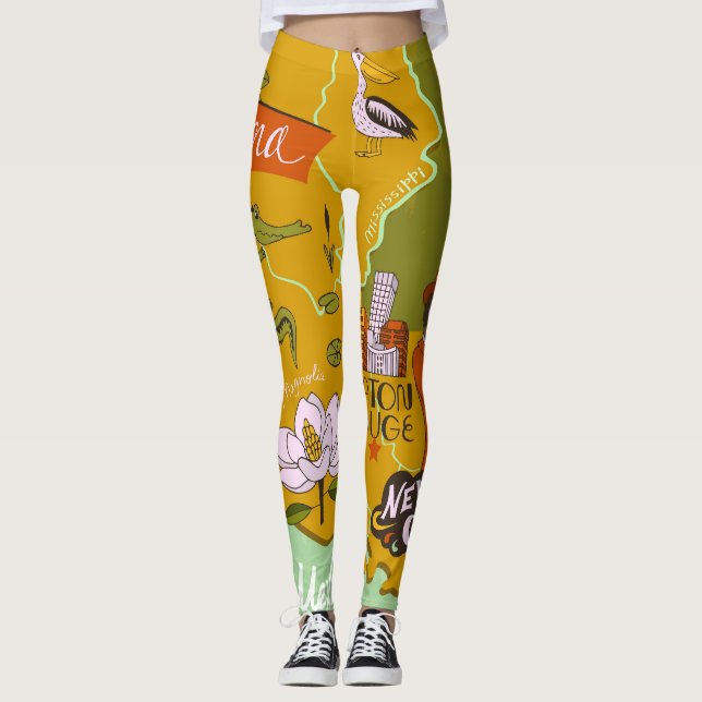 Legging Mapa ilustrado da Louisiana: destaques de viagem. (Frente)