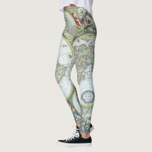 Legging Mapa Mundial Antigo do Século 17, Frederick De Wit