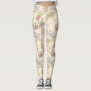 Legging Mapa Mundial de Selos Postais Vintage Viagem (1)