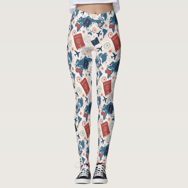 Legging Mapa Mundial de Viagem Padrão (Frente)