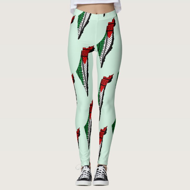 Legging Mapa Palestino que Bandeira e Padrão Keffiyeg (Frente)