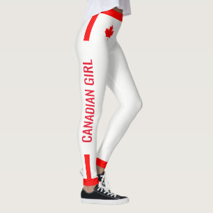 Legging Mapeamento de Garota Canadiana em Vermelho e Branc