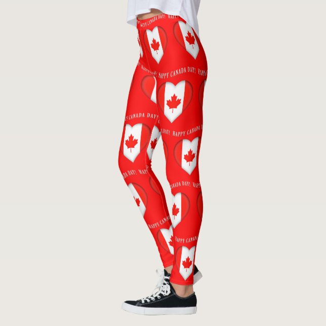 Legging Maple Leaf Hearts Happy Canada Day (Esquerda)