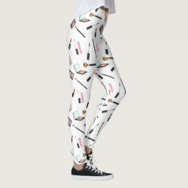 Legging Maquiagem Cosméticos Padrão Em Fundo Branco