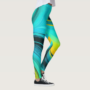 Legging "Marbella" Blue Yellow Swirings Waves