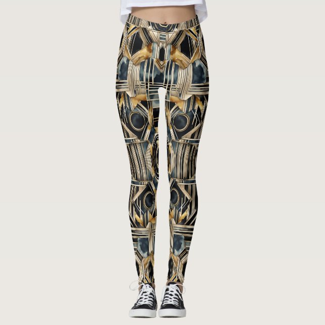 Legging Marble Black and gold Jazzy Geométrico de Art-deco (Frente)
