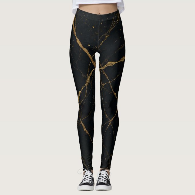 Legging Marble Black & Dourado da meia-noite (Frente)