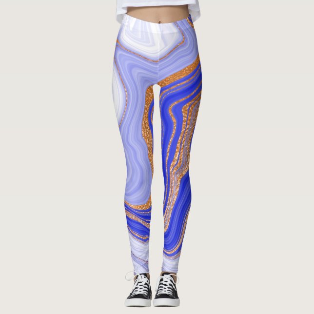 Legging Marble Blue Dourado, Abstrato Moderno. (Frente)