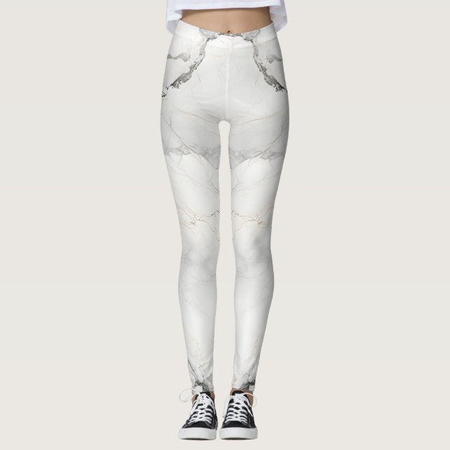 Legging Marble branco Impressão de cor incrível (Frente)