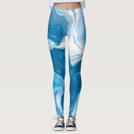 Legging Marble de Arte Fluida Digital Azul e Branco