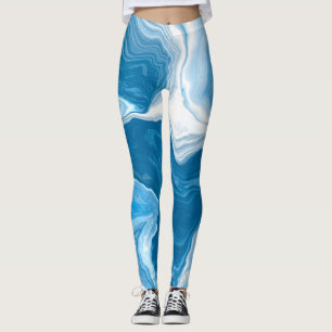 Legging Marble de Arte Fluida Digital Azul e Branco