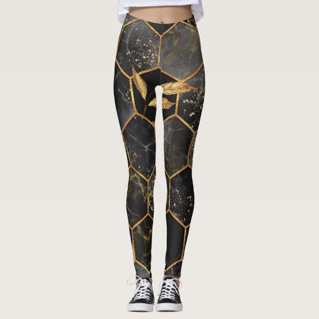 Legging Marble Hexagon, Ouro Deixa Textura. (Frente)