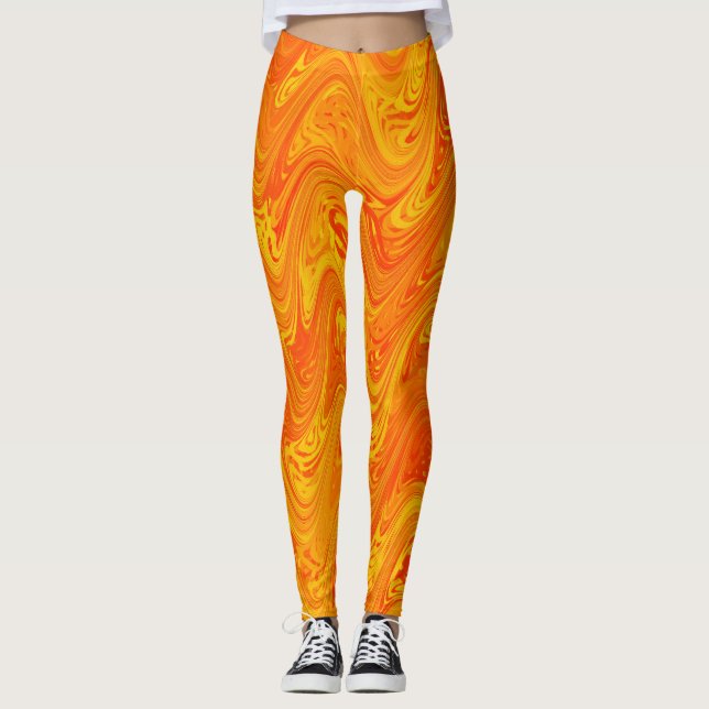 Legging Marbling Orange Yellow Red Pattern (Frente)