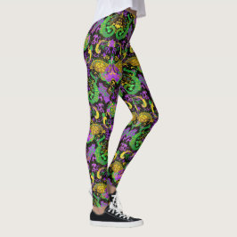 Legging Mardi Gras Colors Damask Dragon, Borboleta, Cobra