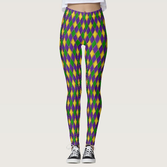 Legging Mardi Gras Diamantes Harlequin Impressão Patterno (Frente)