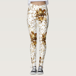Legging Mardi Gras Dourada Máscara E Confetti