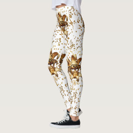 Legging Mardi Gras Dourada Máscara E Confetti