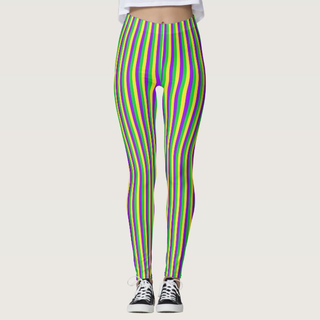 Legging Mardi Gras Green, Yellow, Purple Stripes (Frente)
