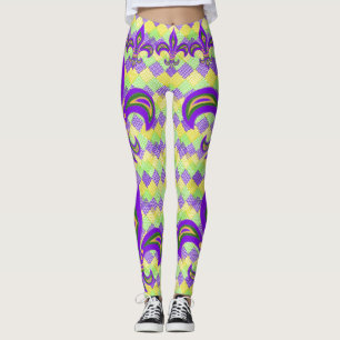 Legging Mardi Gras Harlequin Pattern e Fleur de Lis