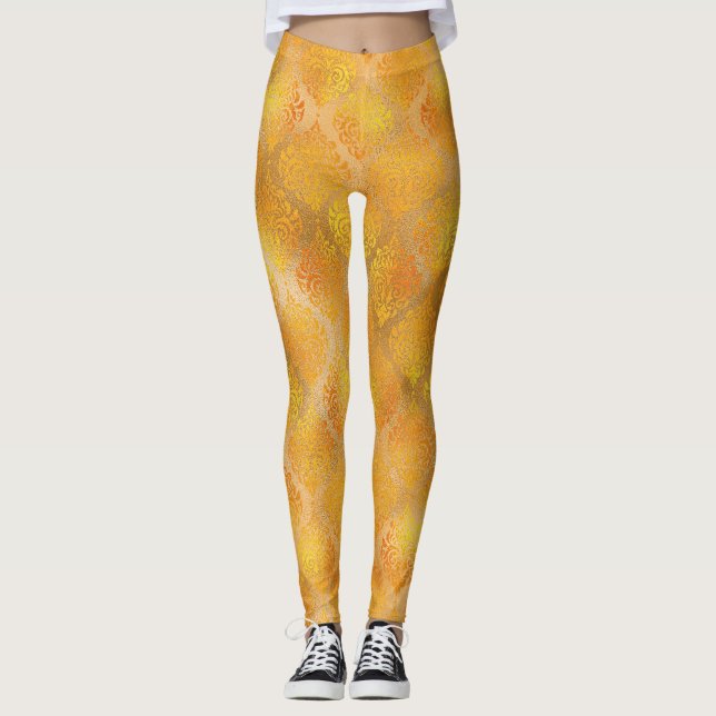 Legging Mardi Gras Leggings, Cor damasco Ouro (Frente)
