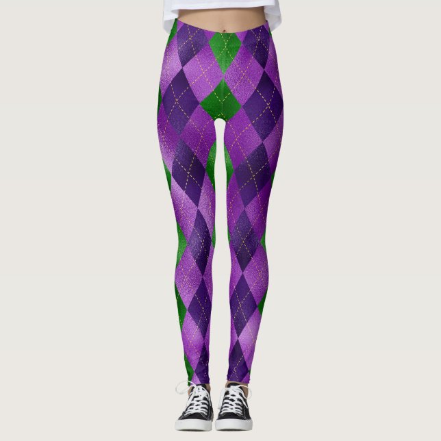 Legging Mardi Gras Leggings, Mardi Gras Argyle Pattern (Frente)
