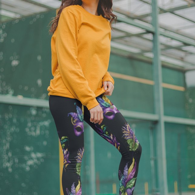 Legging Mardi Gras Mask Patterno Deixa Aquarela (Criador carregado)