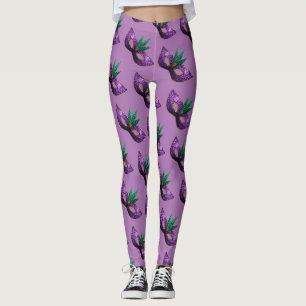 Legging Mardi Gras Mask Purple Sparkly Standard lavanda