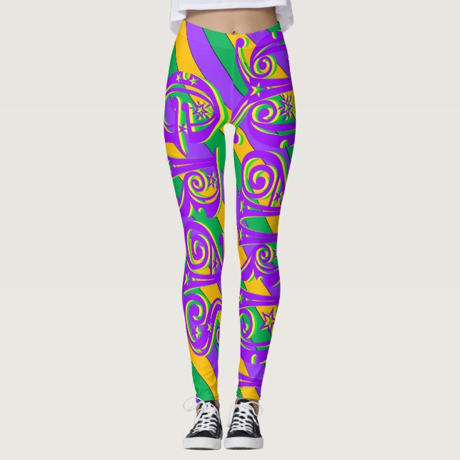 Legging Mardi Gras New Orleans Purple Green Text (Frente)