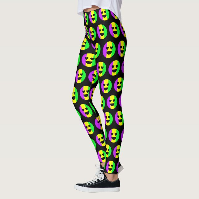 Legging Mardi Gras Nova Orleans Engraçado Sorrindo Emoji (Esquerda)