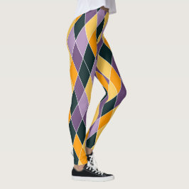Legging Mardi Gras Purple Dourado de Alta Qualidade Mulher