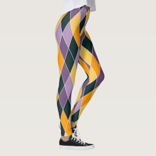 Legging Mardi Gras Purple Dourado de Alta Qualidade Mulher