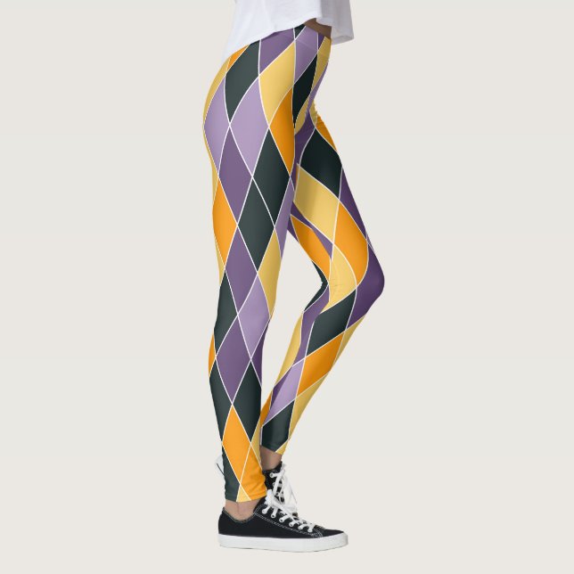 Legging Mardi Gras Purple Dourado de Alta Qualidade Mulher (Direita)