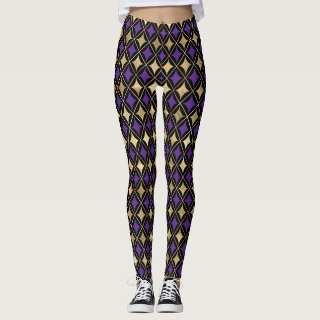 LEGGING MARDI GRAS PURPLE PEGAS ATIVAS DOURADAS NEGRAS (Frente)