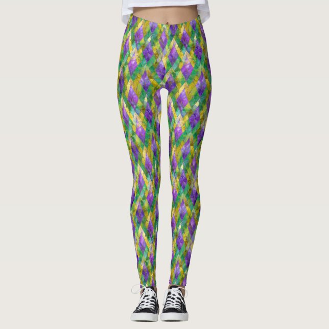 Legging Mardi Gras StainGlass Harlequin Impressão (Frente)