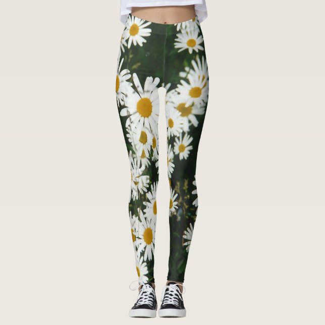 Legging Margarida Branca de Oxeye, Moon Daisy Meadow (Frente)