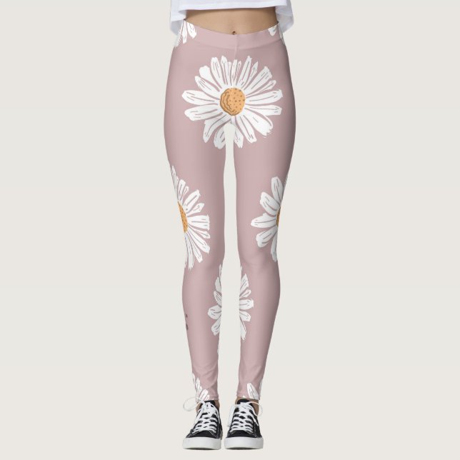 Legging Margarida Rosa: Padrão de Repetição Floral. (Frente)
