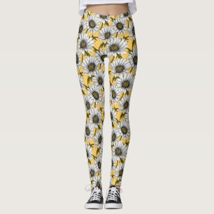 Legging Margaridas brancas, flores silvestres em amarelo