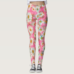 Legging Margaridas brancas no teste padrão floral
