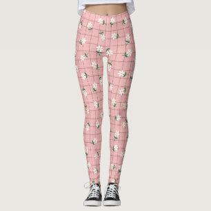 Legging Margaridas em Xadrez (grande escala) Rosa