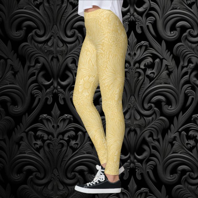 Legging Marigold por William Morris, Flores de Jardim Vint (Marigold by William Morris, Vintage Garden Flowers Leggings)